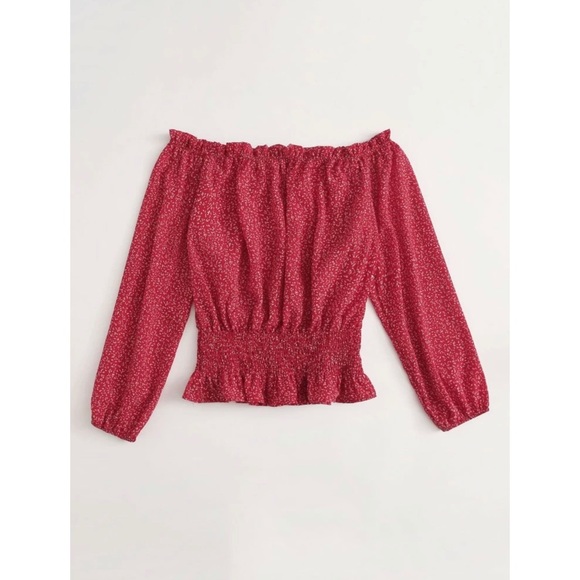 Red speckled Off the Shoulder top - Picture 2 of 4